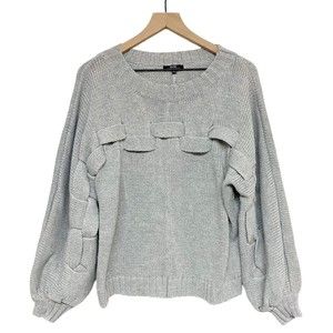 WOW Couture Womens Gray Knit Pullover Sweater Size Large Woven Detail Crewneck